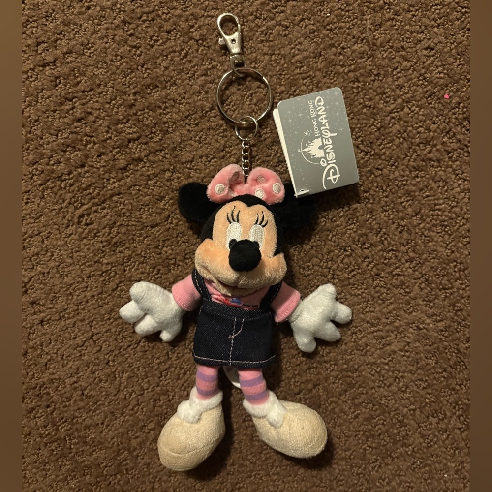 Hong Kong Disney Minnie Mouse Plush Keychain - Pink and Black - Picture 2 of 5